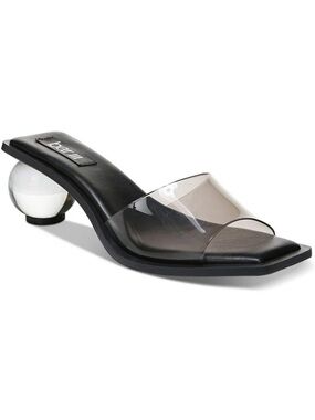 Bar III Black cayynan Mule Clear Strap & Sculptural Ball Heel square toe sz  5.5
